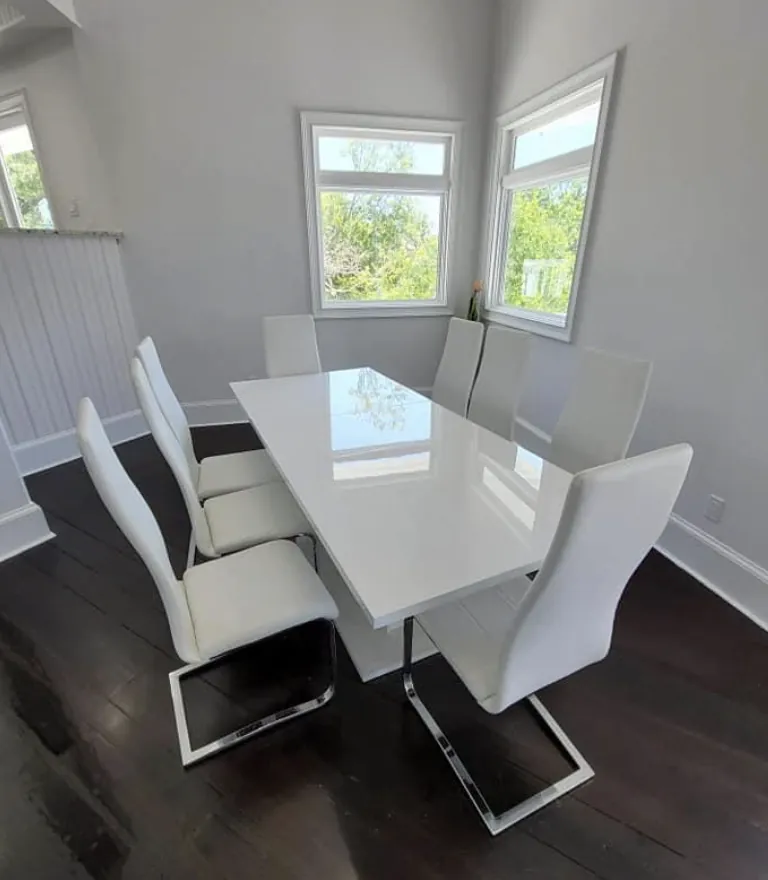 Freshly painted dining room with crisp white walls